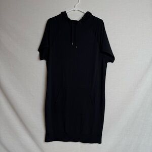 Athleta Black Hoodie Dress L | Short Sleeve Kangaroo Pocket Casual Tunic